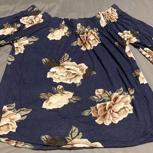 Rue21 Navy Floral Off-Shoulder Blouse Small